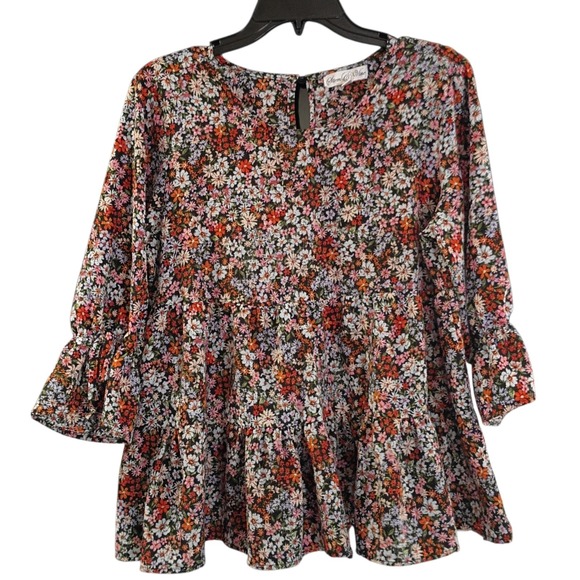 Stem Vine Tops - Stem Vine Women's Floral Flowers Pattern Blouse Top 3/4 Sleeve‎ Size Large L EUC